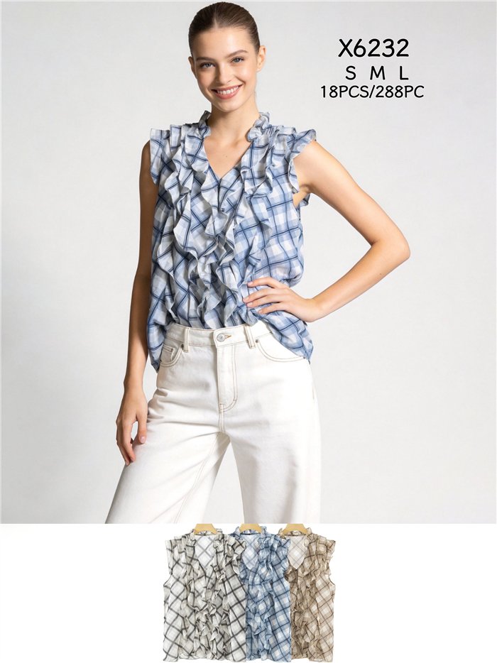 Camicetta a quadri con volant