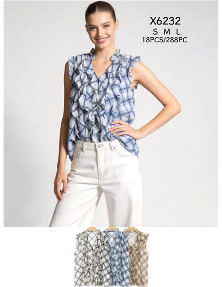 Camicetta a quadri con volant