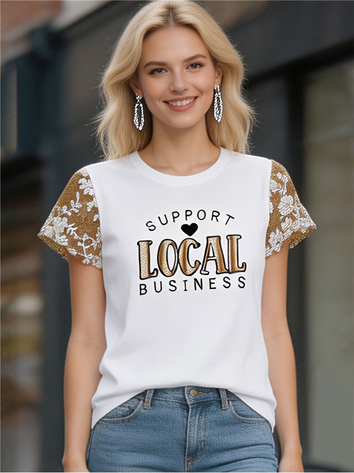 Camiseta texto mangas encaje