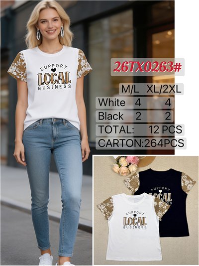 Camiseta texto mangas encaje 2