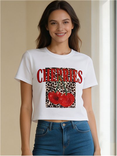 Crop-Top mit Kirschmuster