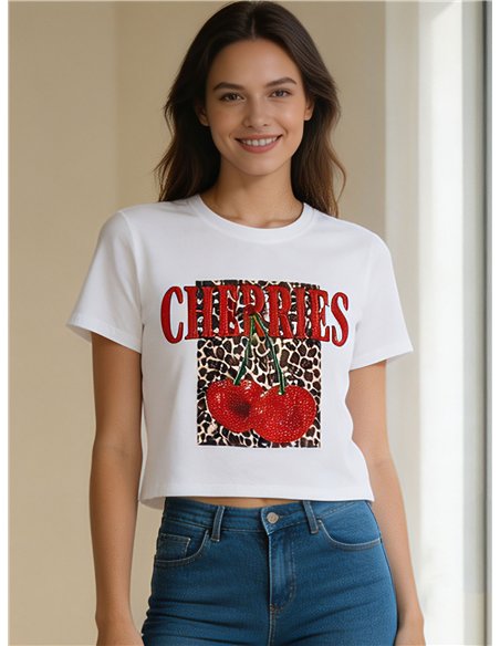 Top cropped com estampa de cereja