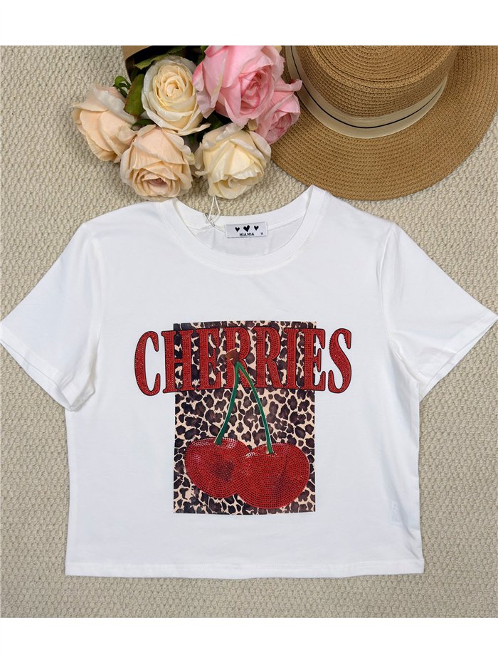 Top cropped com estampa de cereja