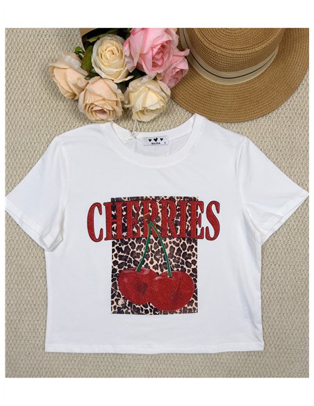 Top cropped com estampa de cereja