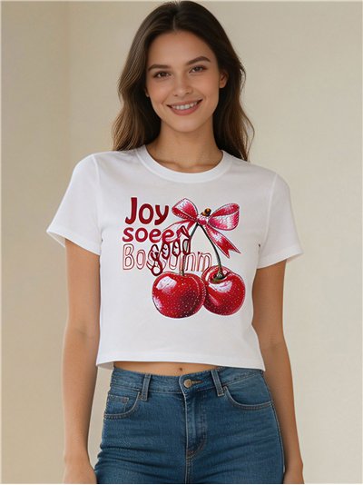 Camiseta crop de cerezas lazo