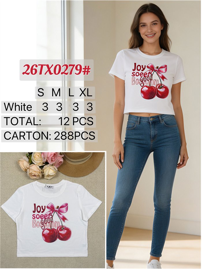 Camiseta crop de cerezas lazo