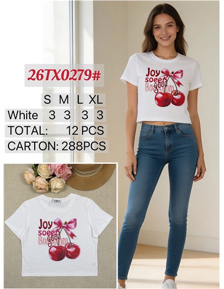 Camiseta crop de cerezas lazo