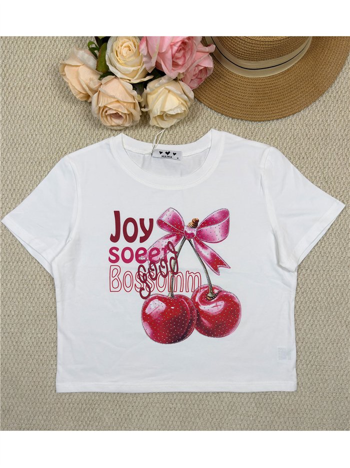 Camiseta crop de cerezas lazo
