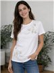 Camiseta hojas bordadas abalorios