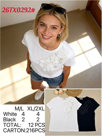 Besticktes Blumen-T-Shirt mit Schulterdetail 2