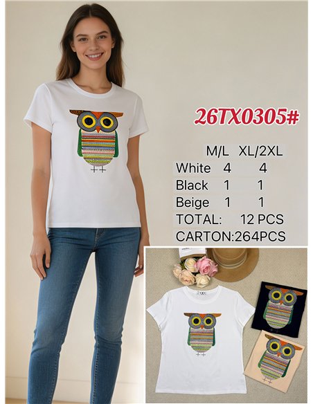 Camiseta búho multicolor