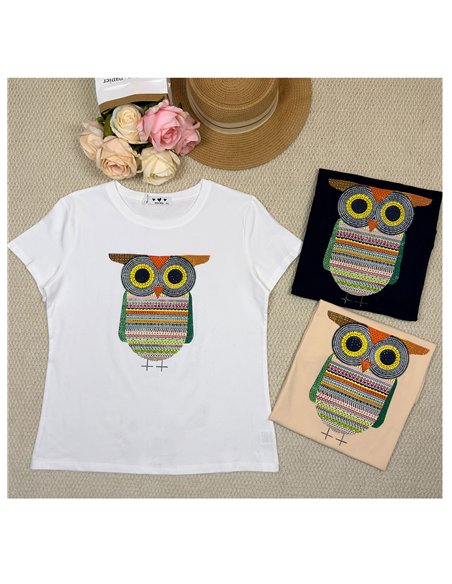 Camiseta búho multicolor