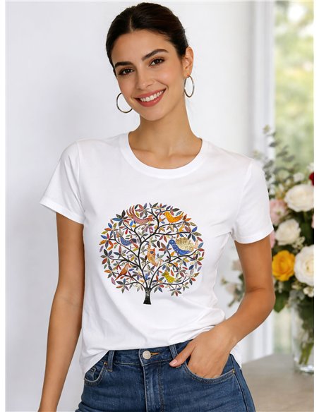 T-Shirt mit mehrfarbigem Baum-Print