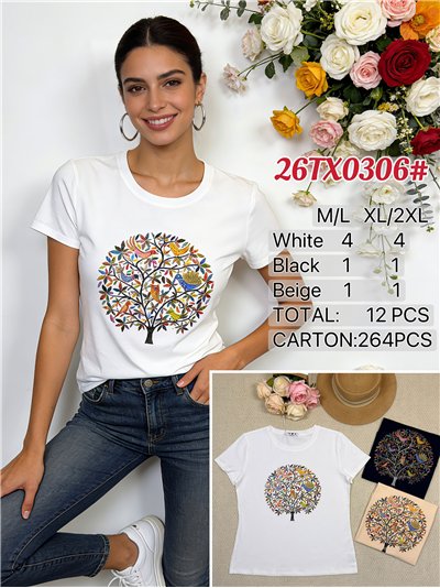 T-Shirt mit mehrfarbigem Baum-Print 2