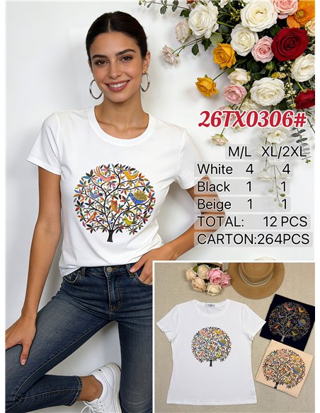 T-Shirt mit mehrfarbigem Baum-Print