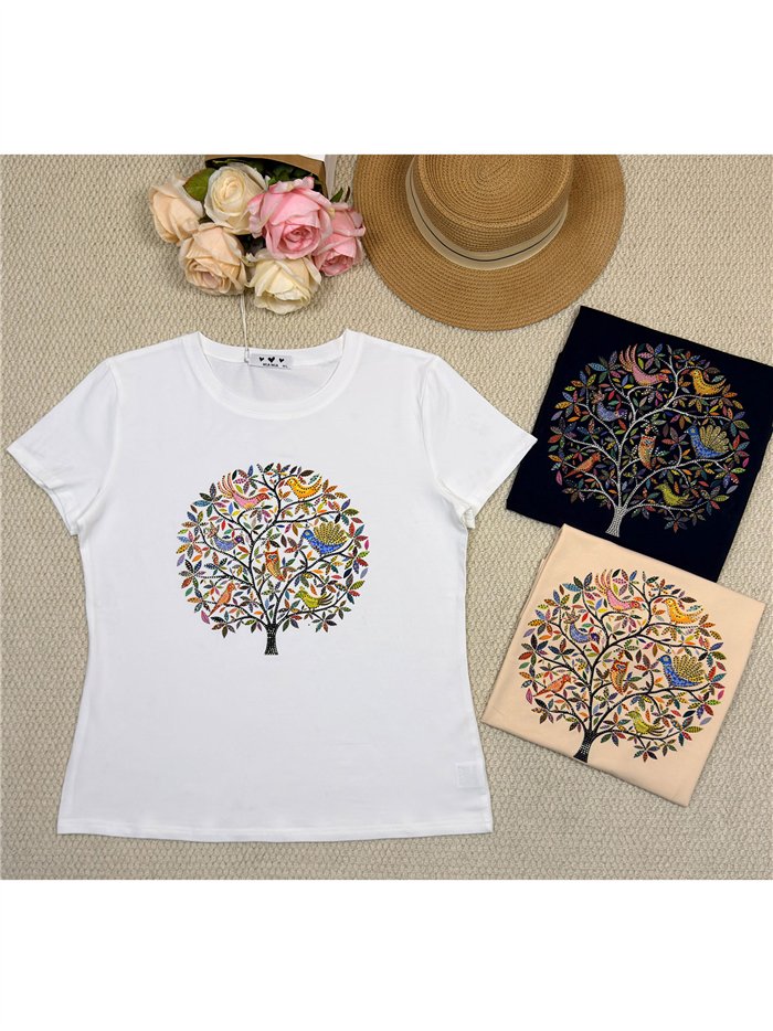 T-Shirt mit mehrfarbigem Baum-Print