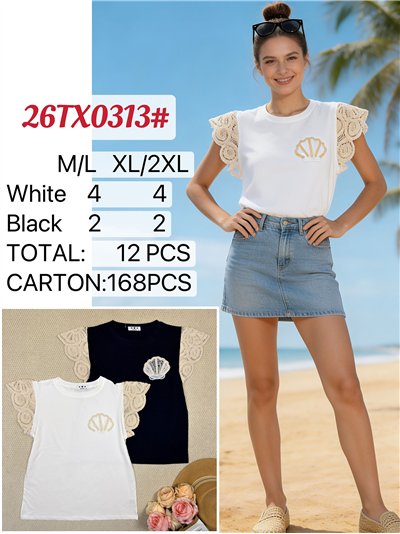 Top manga crochet concha bordada 2