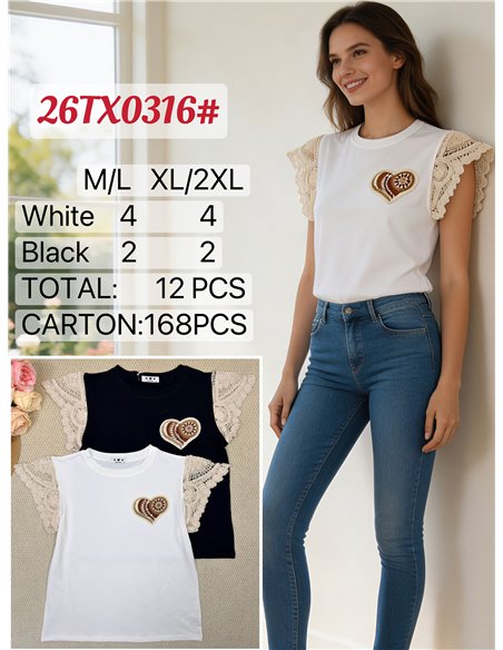 Top manga crochet corazón bordado