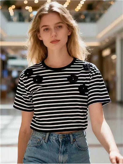 Camiseta crop de rayas flores