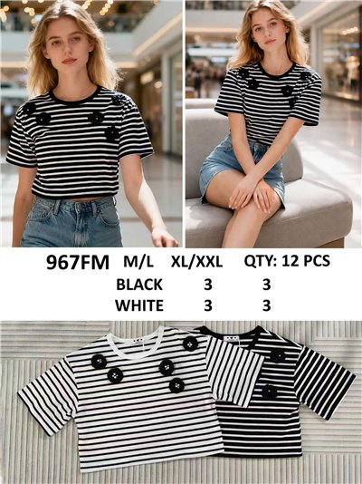 Camiseta crop de rayas flores 2