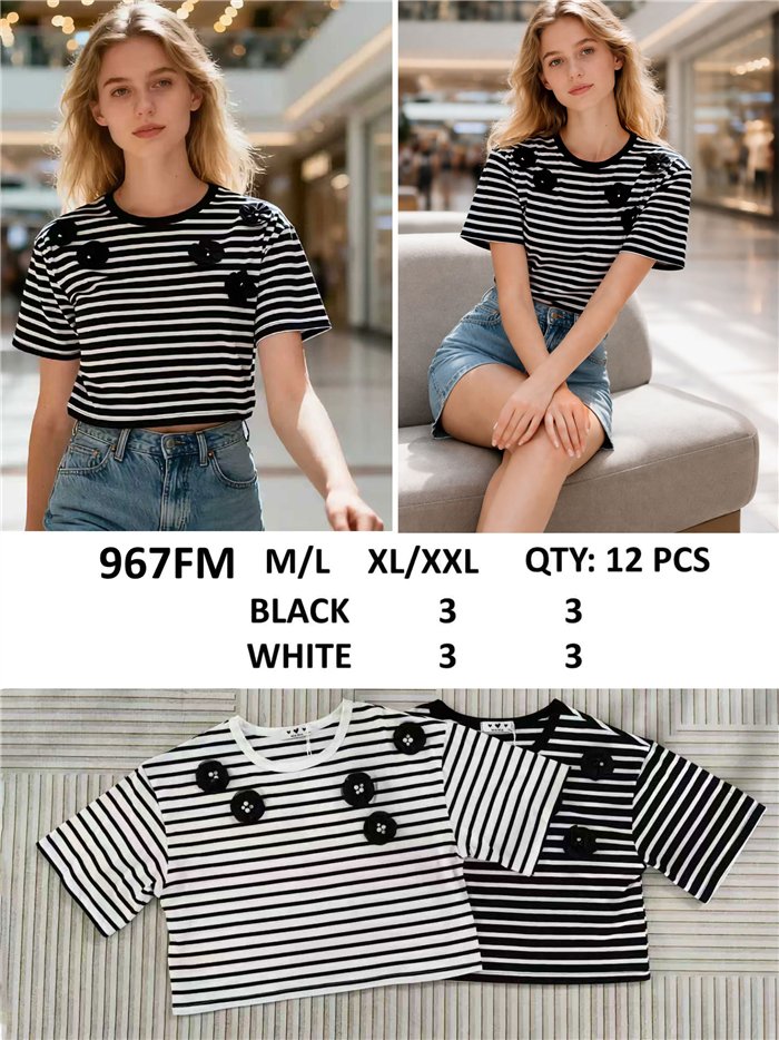 Camiseta crop de rayas flores