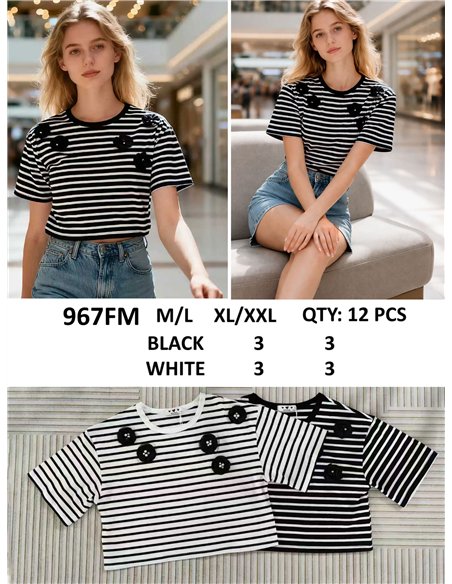 Camiseta crop de rayas flores