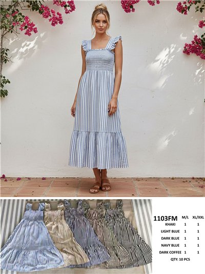 Vestido largo de rayas fruncido 2