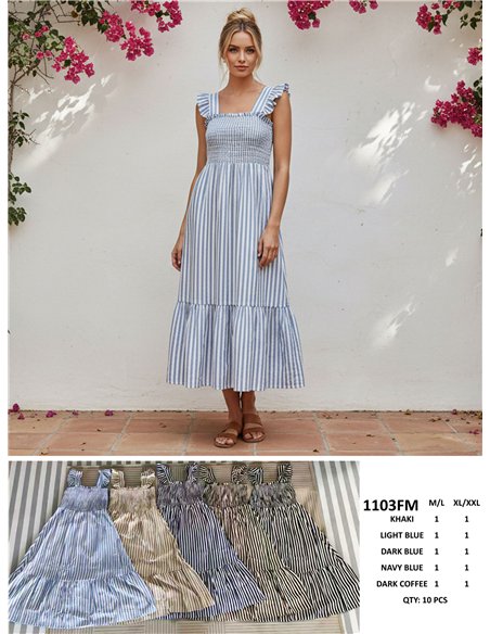 Vestido largo de rayas fruncido