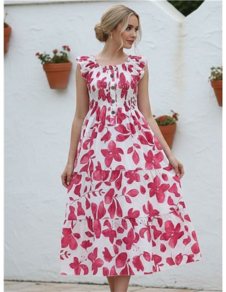 Vestido largo floral botones