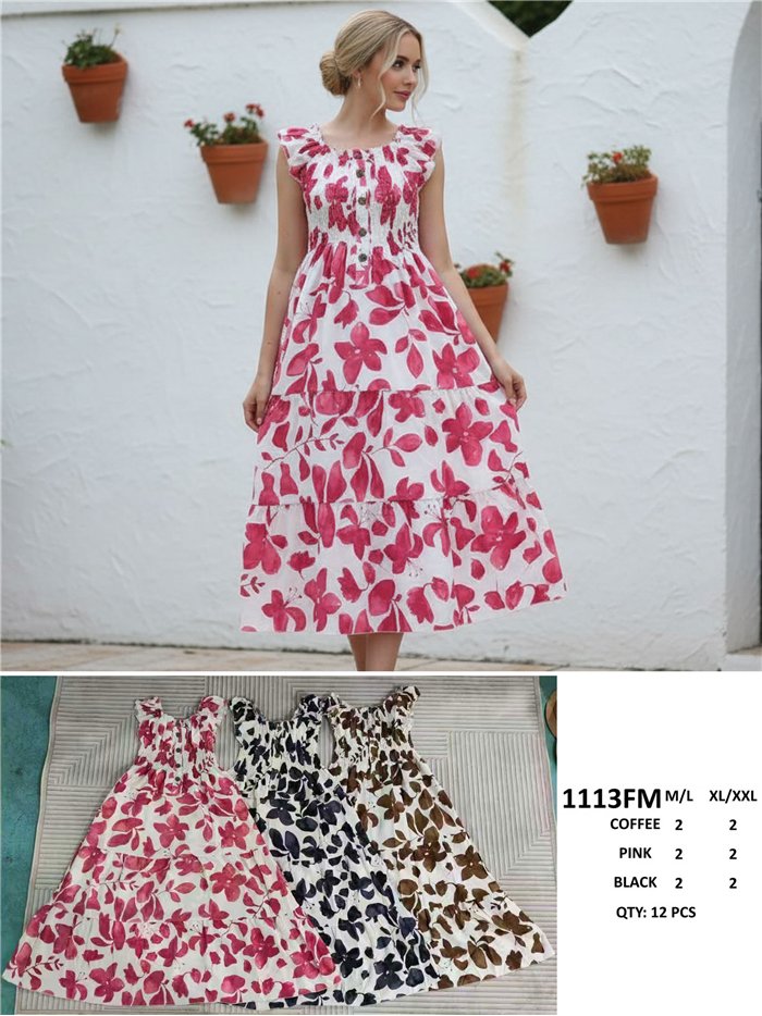 Vestido largo floral botones