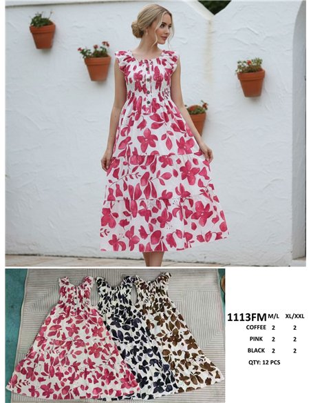 Vestido largo floral botones