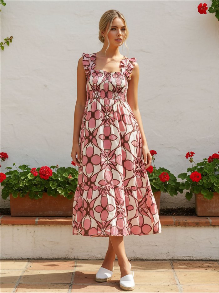 Vestido largo estampado geométrico