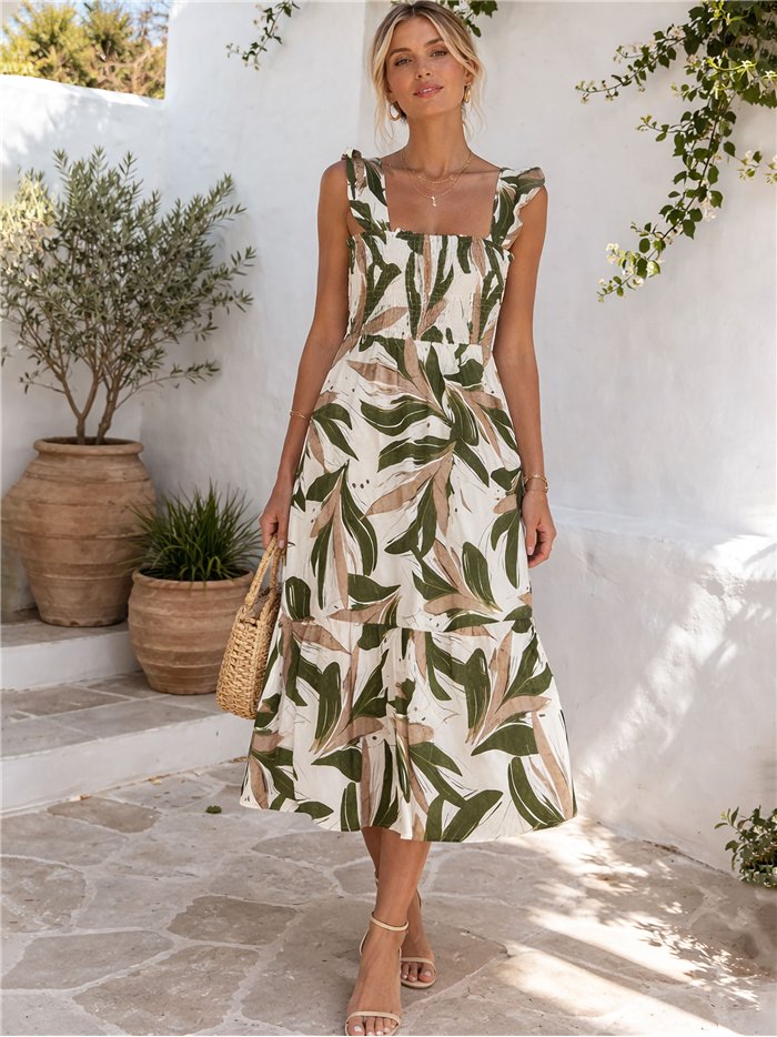 Vestido largo hojas tropicales