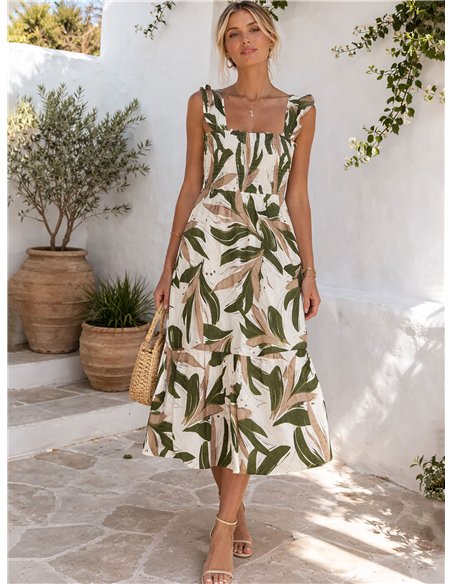 Vestido largo hojas tropicales