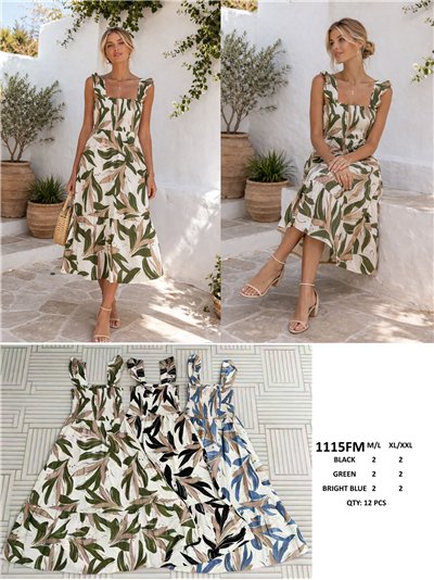 Vestido largo hojas tropicales 2