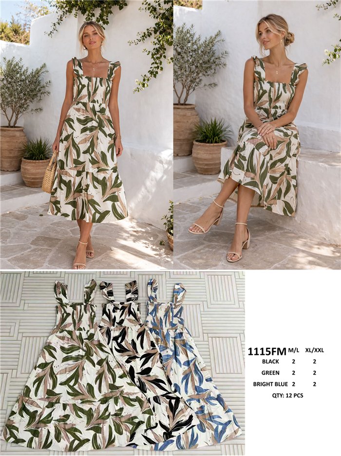 Vestido largo hojas tropicales