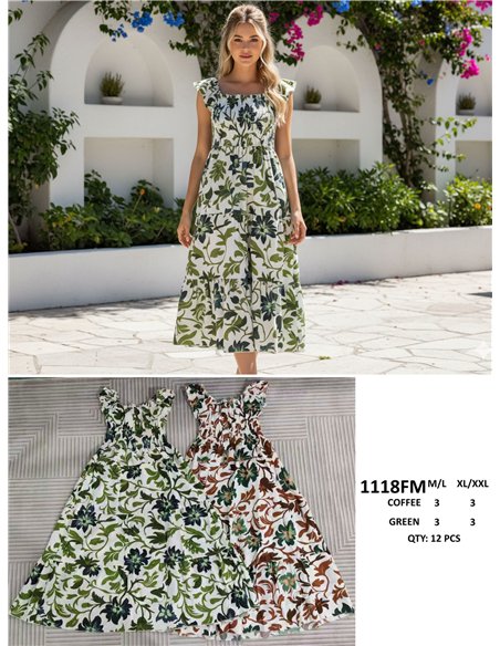 Vestido maxi floral boho com botões