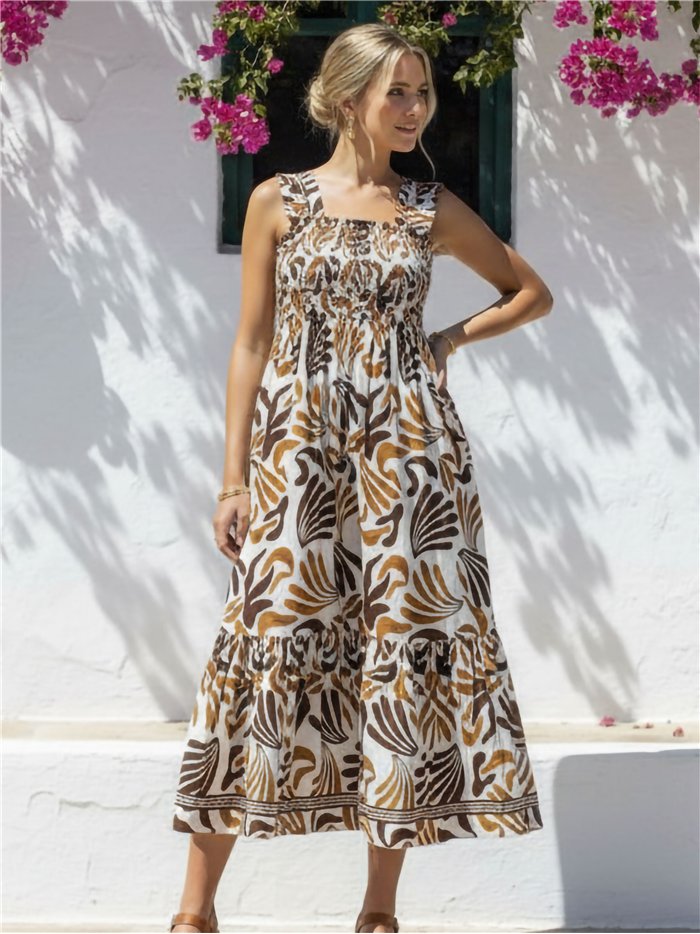 Robe longue tropicale à grandes feuilles