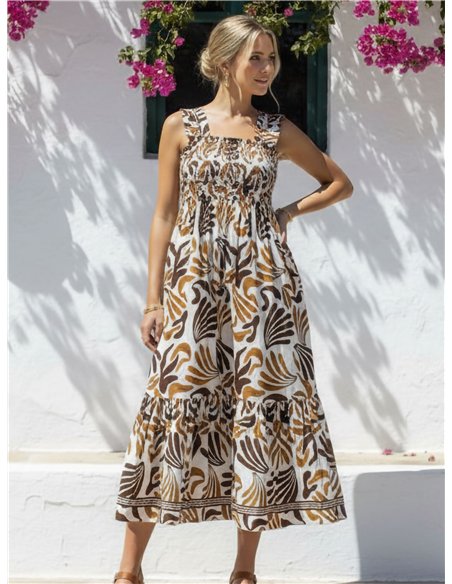 Robe longue tropicale à grandes feuilles