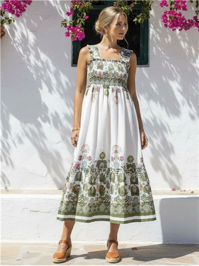 Vestido largo estampado cenefa floral