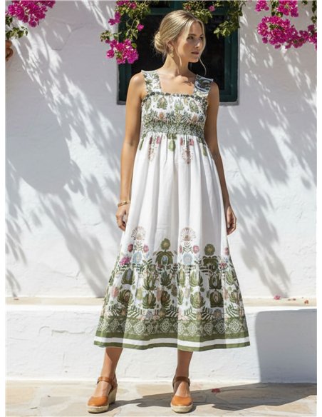 Vestido largo estampado cenefa floral