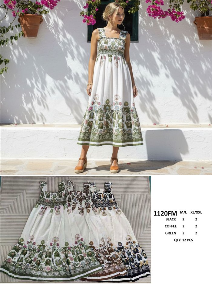 Vestido largo estampado cenefa floral