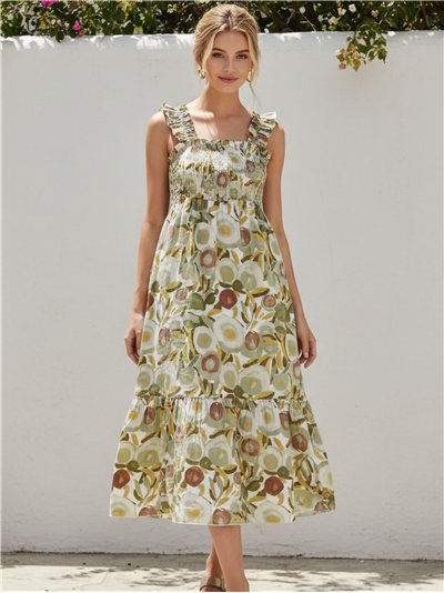 Abito lungo con stampa floreale ad acquerello