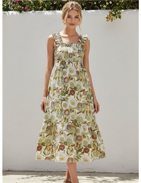 Abito lungo con stampa floreale ad acquerello