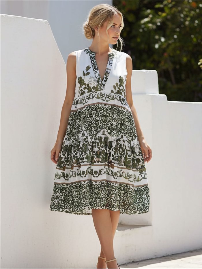 Vestido midi estampado cenefa boho
