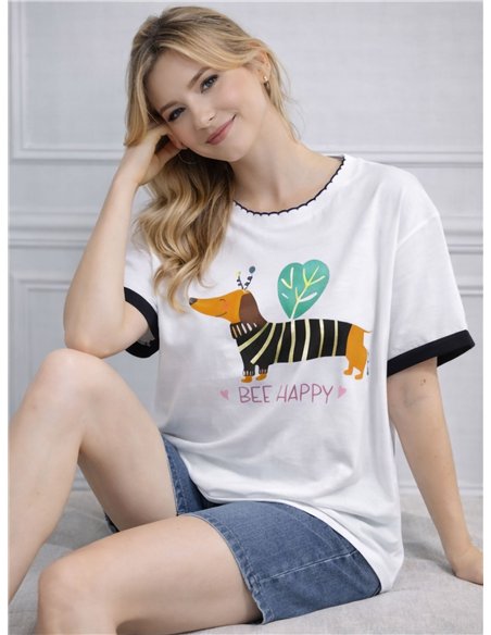 Camiseta amplia perro salchicha con ribete