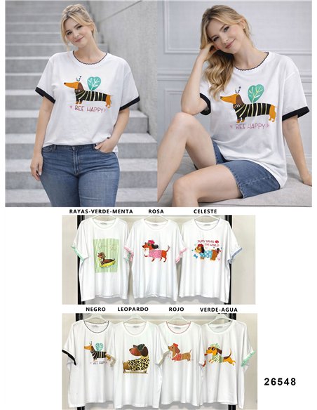 Camiseta amplia perro salchicha con ribete