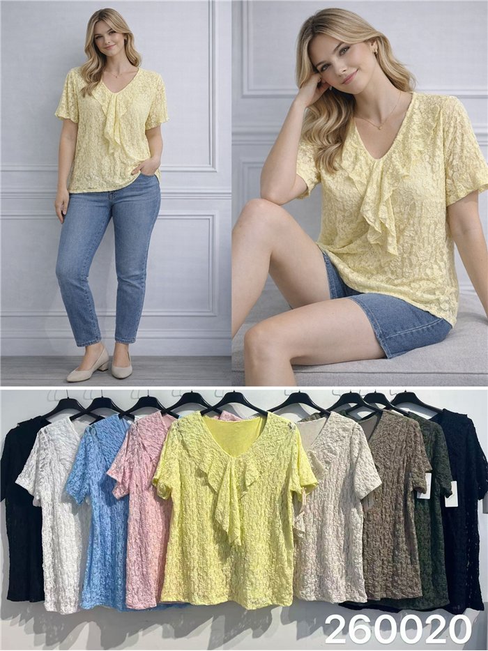 Blusa arrugada encaje con volante