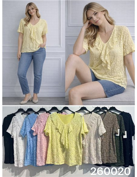 Blusa arrugada encaje con volante