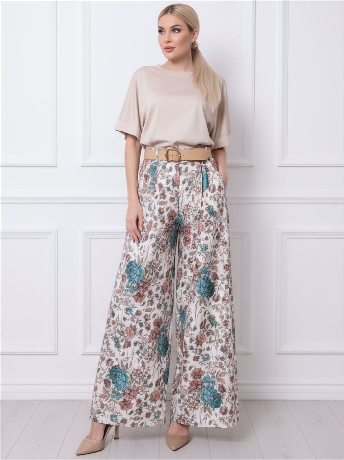 Palazzo-Hose mit Blumenmuster und Gürtel